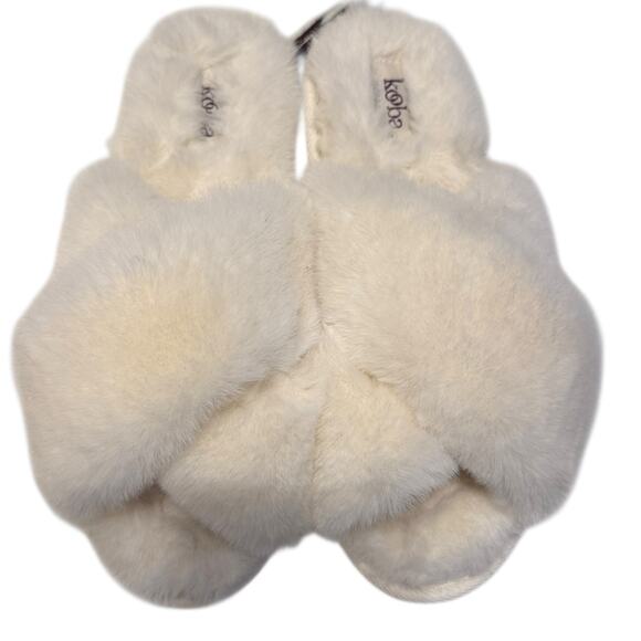 Kooba cream fluffy faux fur slide on house shoes slippers 6.5 - 7.5 - Picture 1 of 9